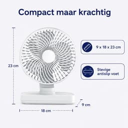Tafelventilator Oplaadbaar – Stille Ventilator – 4 Snelheden – 90° Oscillatie – 4000 mAh - Wit — thumbnail 2
