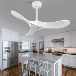Plafondventilator 36 inch wit met 3 massief houten bladen - afstandsbediening - 6 snelheden met omkeerfunctie - geheugenfunctie - modern design - zonder verlichting — thumbnail 5