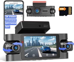 SnelShoppen - 4-Kanaals Dashcam met WiFi, 2K Voor en 1080P Achter, 360° Beveiligingscamera voor Auto met 64GB Kaart, G-Sensor, Nachtzicht, Parkeerbewa — thumbnail 1