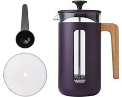 La Cafetière - Pisa Cafetière - Borosilicaatglas - RVS - Houten Handvat - Paars - 8 Kops - 1L