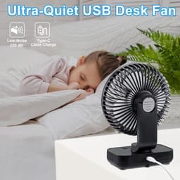 Zakventilator - Draagbare USB-bureauventilator - Ultrastille automatische oscillatie 120° - Krachtige oplaadbare batterij van 4000 mAh - Mini-bureauventilator - 4 snelheden - Kleine ventilator voor thuis, slaapkamer en buiten - Zwart — thumbnail 5