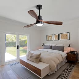 Merax Plafondventilator met Licht en Afstandsbediening - 48 inch Houten Ventilator met 3 Massiefhouten Bladen - Stille Reversibele DC Motor - Zomer & Winterfunctie - Zwart met Bruin — thumbnail 4
