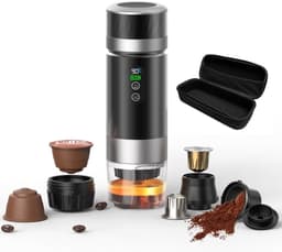 Lordani Draagbaar Koffieapparaat voor Onderweg | Inclusief Tas | Digitale Display | 60ml | 12 Volt | Espresso | Nespresso | Dolce Gusto | Capsule Koffie | Gemalen Koffie | Cups | Oplaadbaar | Draagbare Koffiemachine | Zwart&Zilver — thumbnail 1
