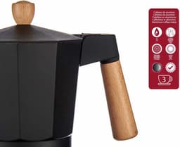 Italiaanse Koffiepot Hout Aluminium 3 Koppar — thumbnail 3