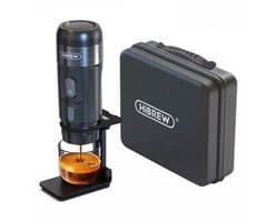 HiBREW H4A-kit 80W draagbare autokoffiezetapparaat met standaard, DC 12V 15 bar extractie, warm / koud 3-in-1 capsule-koffiezetapparaat - zwart
