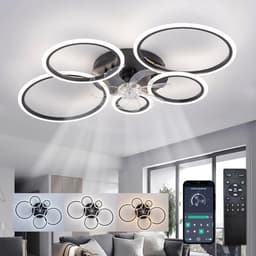 5 Ringen Plafondventilator - Zwart - 6 Snelheden - Dimbaar Met Afstandsbediening en APP - Moderne Cirkel Ventilator Licht — thumbnail 1