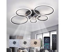 5 Ringen Plafondventilator - Zwart - 6 Snelheden - Dimbaar Met Afstandsbediening en APP - Moderne Cirkel Ventilator Licht