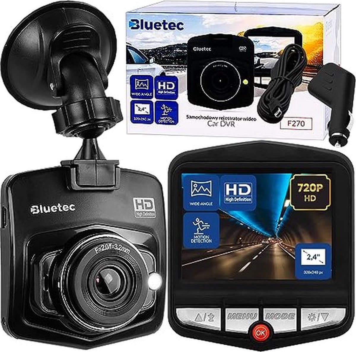 Bluetec Dashcam voor Auto Voor en Achter - Parkeerhulp - Motion detection - G-sensor - Full HD — afbeelding 1