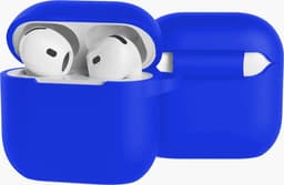 Case - Geschikt voor Apple AirPods 4 / 5 - Siliconen Hoes met Clip - Silicone Hoesje Cover - Blauw — thumbnail 1