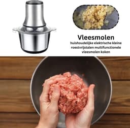 MKSS® Foodprocessor - Elektrische Groentesnijder Multifunctioneel - Vleesmolen - Gehaktmolen - RVS - Top Kwaliteit - Zilver — thumbnail 4