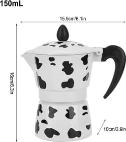Aluminium Kookplaat Draagbare Espresso Maker - Moka Pot Met Hittebestendige Handgrepen Melk Koe Patroon - Thuis Koffie Winkel Gebruik - 3 Cup 150ML — thumbnail 5
