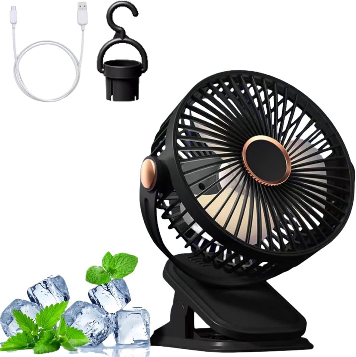 USB Ventilator Stil - Mini Bureauventilator met 5 Snelheden & 360° Draaibaar - Kleine Ventilator Ophangbaar voor Kantoor, Thuis, Kamperen - Wit - 1 Stuk — afbeelding 1