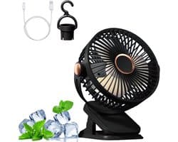 USB Ventilator Stil - Mini Bureauventilator met 5 Snelheden & 360° Draaibaar - Kleine Ventilator Ophangbaar voor Kantoor, Thuis, Kamperen - Wit - 1 Stuk