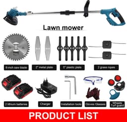 Accu Elektrische Grastrimmer - 30W Handgrasmaaier - Borstelloze Draadloze Grasmaaier - Lengte Verstelbaar - Multifunctionele Snijkop - met 2 Accu's - Tuingereedschap voor Gazon — thumbnail 3