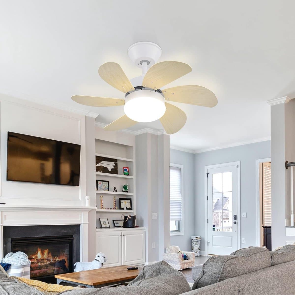 Glitzerlife - Plafond ventilator met verlichting - stille plafondventilator - stil met afstandsbediening en timer - Ø75cm - houtlook - plafondlampen met ventilator voor woonkamer en slaapkamer — afbeelding 1