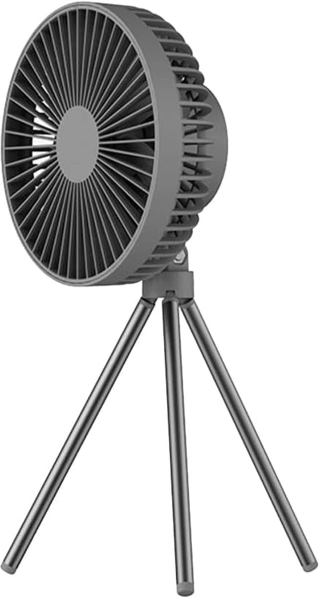 Campingventilator - Tentventilator - Draagbare Ventilator - USB Oplaadbaar - Met Statief - Met Haak - 3 Snelheden - 4000 mAh - Zwartgrijs — afbeelding 1