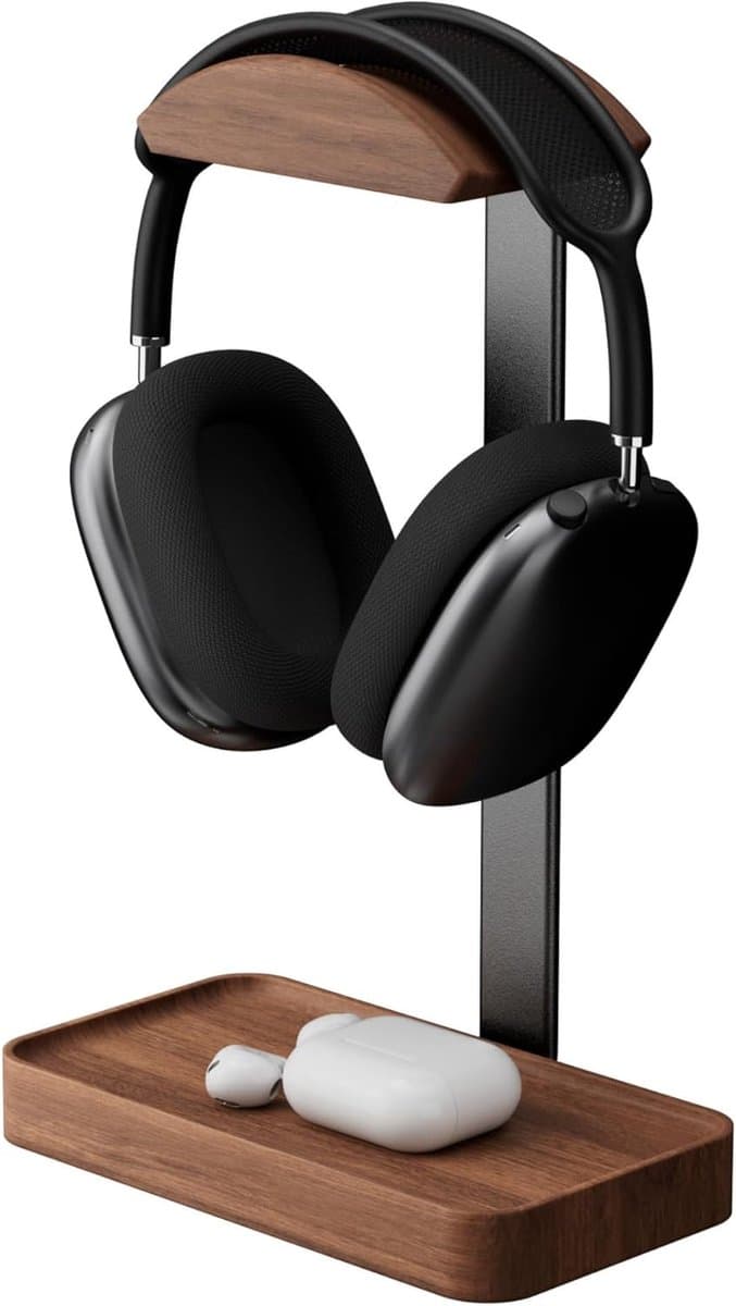 Notenhouten Koptelefoon Standaard - Koptelefoon houder - Headset houder - Gaming Headset Stand - Met Opbergbasis - Hoofdtelefoon Standaard Bureau - Koptelefoon Standaard Universeel — afbeelding 1