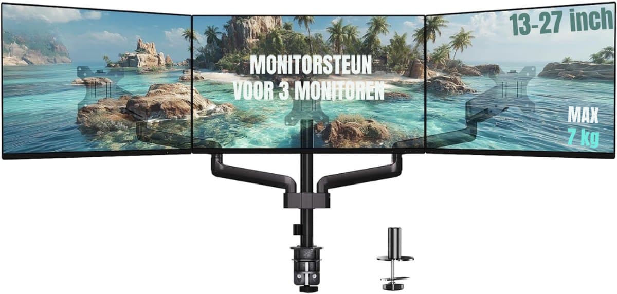 SCH® Monitor Arm 3 Schermen - Monitor Arm - Zwart - 51cm x 36cm x 14cm — afbeelding 1