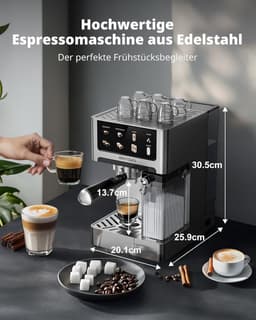 Espressomachine 20 bar met dubbele boiler - cappuccino & latte - 1350 W/1000 W - 15 seconden extractie - roestvrijstaal - uitneembare watertank 1,8 L — thumbnail 2