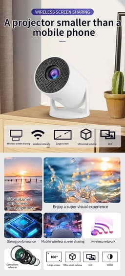Mini beamer - Projector - Beamerscherm - Projectiescherm - Outdoor & Indoor Projector - — thumbnail 3