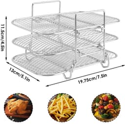 Dailygoods- Air Fryer Rack 3-laags - Roestvrij Staal - Stapelbaar - Magnetron/Oven Veilig - Geschikt voor Bakken - Verbeterde Luchtcirculatie - Kookrek — thumbnail 5