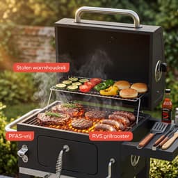 KitchenBrothers Houtskool BBQ Midi - Barbecue Houtskool - RVS Grillroosters - PFAS-Vrij - Met Aslade - 30x40 cm Grilloppervlak - Vaderdag Cadeau - Zwart — thumbnail 4