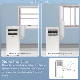 Daity Draagbare airconditioner van 9000 BTU – Drie-in-één functie (airconditioning, ontvochtiging, luchttoevoer) – Slaapstand – 2,1 kW vermogen – Inclusief afstandsbediening, afdichtingsplaat, afvoerbuis, connector en plat mondstuk. — thumbnail 5