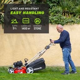 Benzine Grasmaaier - Zelfrijdende Maaier - Gazon Onderhoud - Krachtige 4-takt Motor - 46 cm Maaibreedte - Rood — thumbnail 4