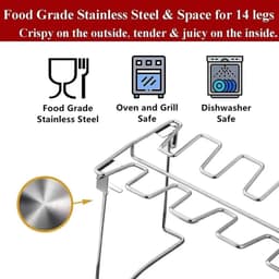 Roestvrijstalen kippenpootrek – bbq accesoires - Opvouwbaar braadrek met 14 sleuven – BBQ-grillstandaard met lekbak – Vleesbraadhouder – BBQ-accessoire voor buiten — thumbnail 4