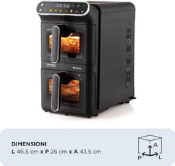 Verticale Dubbele Airfryer - Luchtfriteuse Toren - Gelijk Garen - Ruimtebesparend Ontwerp - 11 Liter - Zwart — thumbnail 3