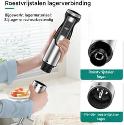 carmdering - Staafmixer - Handmixer - 5-in-1 Keukenmachine - 1600W, ergonomisch, spatvrij - Met maatbeker, hakmolen, mengkom en garde - Incl. opbergrek - Voor smoothies, soepen, sauzen en babyvoeding - 304 roestvrij staal — thumbnail 4