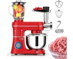 Keukenmixer - Mixer Deegmixer - Thuisbakken - 5-in-1 Multifunctioneel - 10 liter kom - Rood