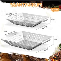 Set van 2 RVS Grillmanden voor Groenten, Vlees en Vis - Geschikt voor Gas-, Elektrische en Houtskoolbarbecues, Vaatwasmachinebestendig — thumbnail 2