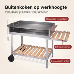 Lomera BBQ Trolley - Houtskoolbarbecue - Verrijdbare Barbecue - Grillwagen - Barbecuewagen - BBQ op Wielen - RVS Barbecue - Houtskool BBQ met Zijtafel - Buitenkeuken - BBQ Wagen - Tuinbarbecue - Barbecue — thumbnail 3