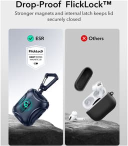 ESR Hoesje Geschikt Voor AirPods Pro 3 (2025) - Cyber FlickLock Case - Compatibel met MagSafe - Karabijnhaak - Blauw — thumbnail 2
