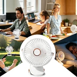 Ulisem - Klemventilator - 4000mAh oplaadbaar - 5 snelheden - 720° draaibaar - Stille motor - Met ledverlichting - Babyveilige afdekking - Geschikt voor camping en wandelen - Wit — thumbnail 3