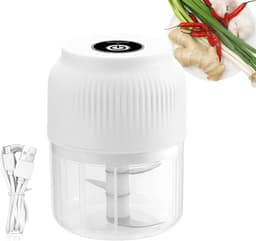 Mini Keukenmachine - Knoflookhakker Hakmolen - Voedselbereiding - Draadloos Oplaadbaar - 300ml - Wit — thumbnail 1