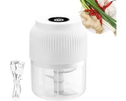 Mini Keukenmachine - Knoflookhakker Hakmolen - Voedselbereiding - Draadloos Oplaadbaar - 300ml - Wit