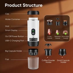 Joorly Draagbare Espressomachine - Mini Koffiezetaparaat - 3-in-1 brouwcompatibiliteit - Slim display - Dolce Gusto capsules - Wit — thumbnail 2