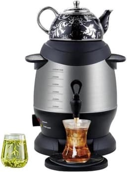 Turkse theemaker - Elektrische samovar - Thee zetten - Dubbelzijdig ontwerp - 5L waterkoker - Zwart — thumbnail 1