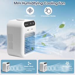 Draagbare Airco - 25W Oplaadbare Mini AC met 2 Koelsprays & 2 Snelheden - Persoonlijke Koelfan voor Slaapkamer, Kantoor, Buiten - Wit - 1 Stuk — thumbnail 3