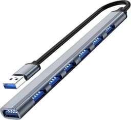USB 3.0 naar USB 2.0/3.0 USB-hub, 7 poorten, zilvergrijs. — thumbnail 1