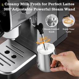 Aigostar Espressomachine 20 Bar - Pistonmachine met LCD Display - Geschikt voor Gemalen Koffie & Nespresso Capsules - RVS Melkopschuimer - Zilver — thumbnail 5