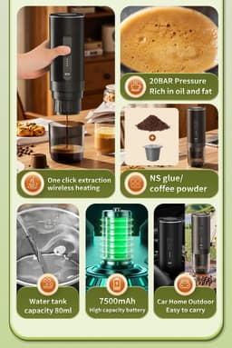 NAVOBIZ Espressomachine - Koffiemaker - Apparaat - 2-in-1 - Draadloos - Lichtgewicht - One-touch bediening - 7500 mAh - 20 bar — thumbnail 2