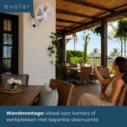 Evolar Wandventilator met Afstandsbediening - 50W - Muurventilator - Automatische Oscillatie - 3 Snelheden - Timer - Wit - EVO-WF50W — thumbnail 2