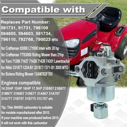 Dailygoods- Carburateur voor Grasmaaiers - Compatibel met Craftsman LT1000 - Reserveonderdeelnummers 594593/594605 - Geschikt voor Toro 71286/71427 - 20 pk/21 pk Motor - Brede Compatibiliteit - Motorcarburateur — thumbnail 3