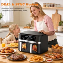 Dubbele Airfryer - Heteluchtfriteuse - Gezond Koken - Dubbele Zone - 12 Liter - Zwart — thumbnail 4