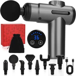 Massagepistool - Draagbare massager - Spierherstel - 8 koppen 99 snelheden - 13 mm diep - Grijs — thumbnail 1