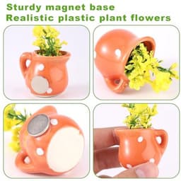4 stuks mini-vaasmagneten voor de koelkast, schattige keramische kleine bloemenvaas mini-3D-plantenmagneten koelkast praktische accessoires voor thuis kluisjes kantoor keuken decoratie — thumbnail 3