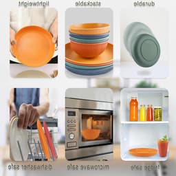 Complete 48-delige Onbreekbare Diner Set voor Kamperen, Lichtgewicht Plastic Borden en Schalen voor 4 Personen, Ideaal voor Buiten Eten, Magnetron- en Vaatwasserbestendig — thumbnail 4